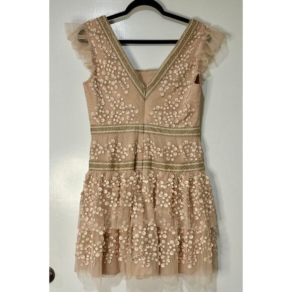 BCBG Cap Sleeve Short Evening Dress Bare Pink Size 8 NWOT Embroidered Details - Picture 11 of 15